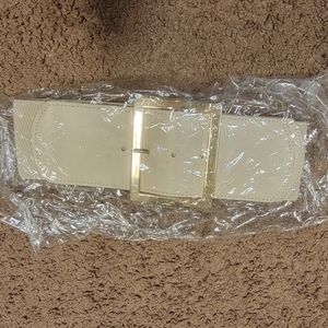 Beige stretch L/XL belt with gold buckle